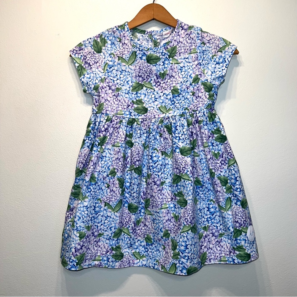 Smiling Button Girls's Sunday Hydrangea Print Short Sleeve Cotton Dress Size 8